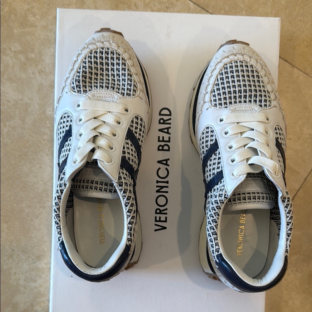 Veronica Beard White and Blue Sneakers with Classic Design